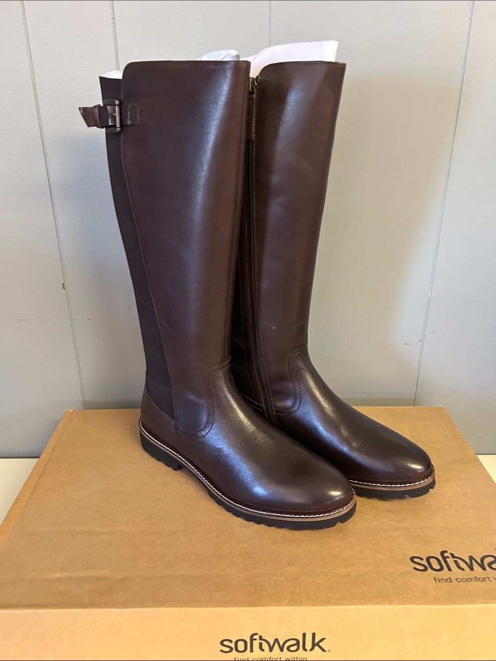 SoftWalk Women's Tall Brown Combat Boots
